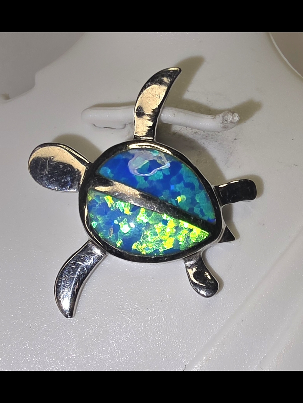 Sterling Silver Hawaiian Blue Turtle Opal Inlay Pendant
